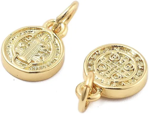 Miniatura 8 de KitBeads 30 dijes chapados en oro de la cruz de Jesús, colgantes de medalla de San Benito, dijes de religión de latón para hacer joyas, collares