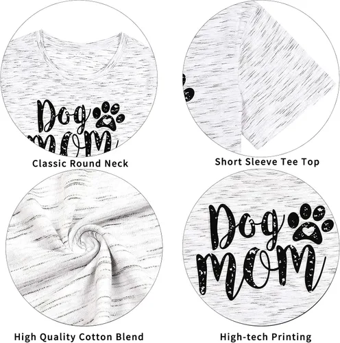 Miniatura 5 de Camisetas para mujer con diseño de huellas de perro y cuello redondo, manga corta, para mamá
