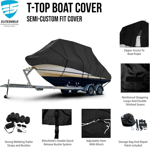 Miniatura 2 de EliteShield Cubierta de Tapa Dura T Top para Barco de Trabajo Pesado, Poliéster Teñido en Solución de Grado Marino, Tratado con UV, Resistente al