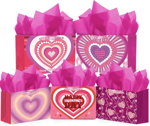 Miniatura 10 de qiqee Bolsas de regalo de papel surtido con asas de papel de seda, 8 bolsas de regalo de cartón de cumpleaños de animales florales para mujeres