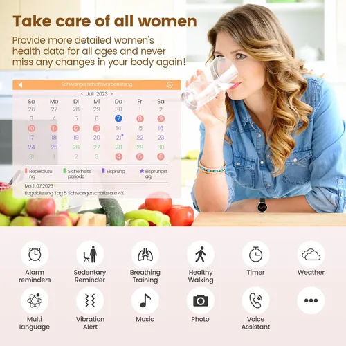 Miniatura 4 de Relojes inteligentes para mujer con rastreador de ciclo menstrual, reloj inteligente de 1.39 pulgadas, monitor de frecuencia cardíaca/sueño