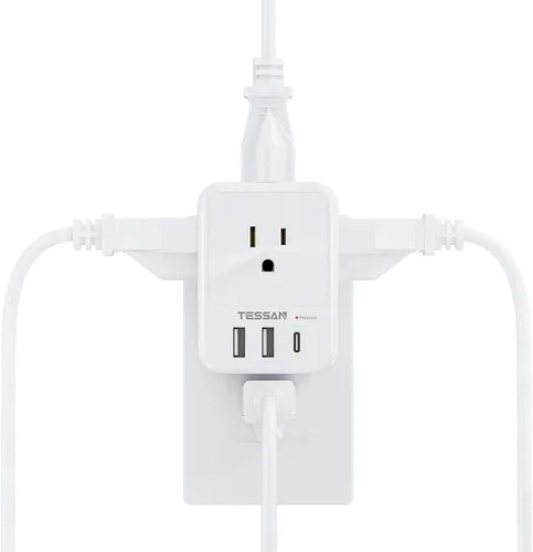 Miniatura 7 de Divisor de enchufe de pared múltiple, extensor de protector de sobretensión TESSAN de 4 salidas con 3 bloques de carga USB (2 USB C), expansor