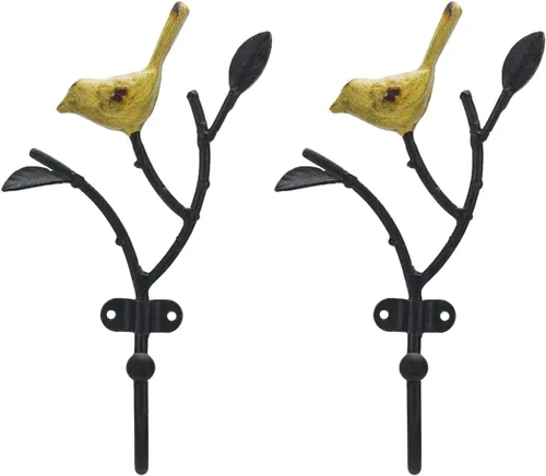 Miniatura 9 de SOFFEE DESIGN Perchero vintage de pared con 3 ganchos, pájaros de pie en rama de árbol con pintura rústica, resistente soporte para llaves