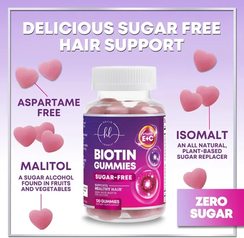 Miniatura 7 de Gomitas de vitaminas para el cabello con biotina, 5000 mcg por porción, apoyo al crecimiento del cabello con vitaminas E y C para un cabello más