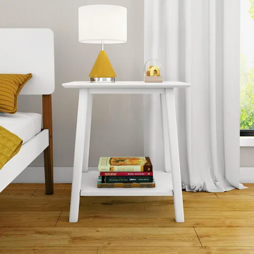 Miniatura 3 de Max & Lily Mesita de noche, mesita de noche moderna de madera maciza de mediados de siglo, mesa auxiliar de almacenamiento para dormitorio, mesita