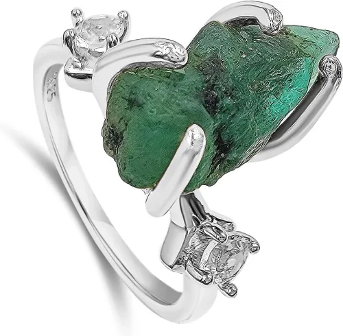 Miniatura 15 de Anillo de cristal crudo real con piedra natal, plata de ley, oro blanco, regalo de joyería para ella, regalo de Navidad, Día de la Madre