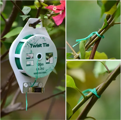 Miniatura 7 de 2 carretes de 328 pies (100 m) de bridas giratorias verdes con revestimiento para plantas de jardín con cortador para jardinería y organización