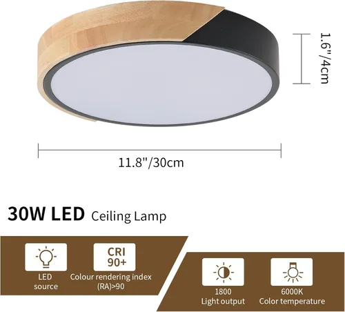 Miniatura 2 de Lámpara de techo LED moderna, 2 paquetes de luces de techo de montaje empotrado de madera, luces de cocina LED y accesorios de iluminación