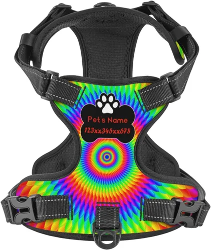 Miniatura 26 de Arnés personalizado para perro sin tirones, chaleco personalizado con bandera estadounidense para perro con número de teléfono y nombre de mascota
