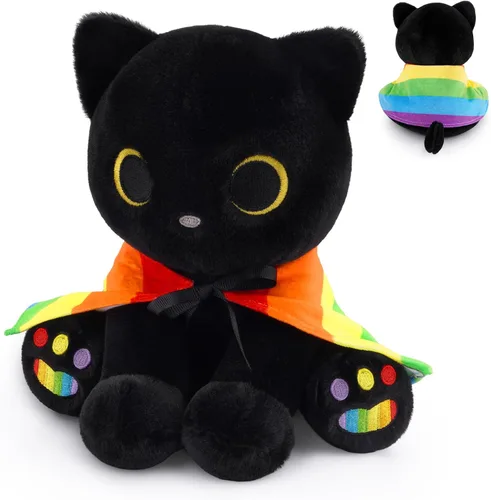 Miniatura 14 de Peluche de gato negro con manzana roja, regalo de agradecimiento para profesores, agradecimiento por ayudarme a crecer, bonito peluche de gato de 8