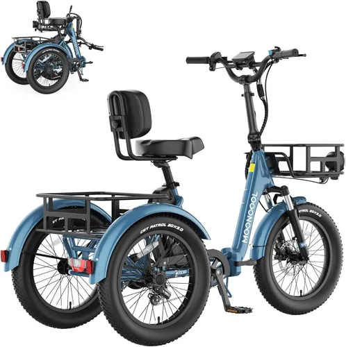 Miniatura 12 de MOONCOOL Foldable Electric Tricycle for Adults, 20" Aluminum Etrike Fat Tire, Rated 500W 48V 15Ah Rear Differential, Front Suspension, 15.5MPH