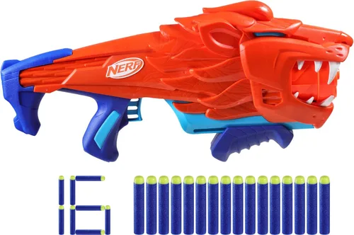 NERF Wild Lionfury, lanzador de dardos fácil de jugar, 16 dardos Nerf Elite, juguetes de león Nerf Blaster para niños y niñas de 6 años en adelante,