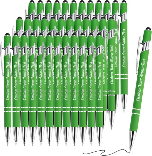 Miniatura 59 de 12 bolígrafos personalizados a granel con grabado sin nombre, bolígrafos personalizados con lápiz capacitivo, logotipo de mensaje de texto grabado