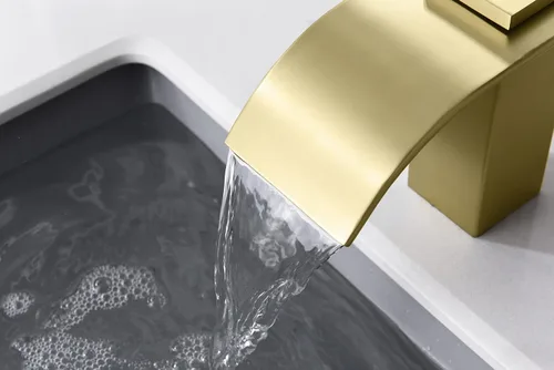 Miniatura 5 de SUMERAIN Grifo de baño de cascada de oro cepillado 3 agujeros 8 pulgadas grifo de lavabo de baño extendido