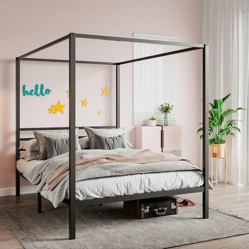 Miniatura 9 de SHA CERLIN Base de cama con dosel, tamaño matrimonial, base de colchón con soporte de listones de metal, no necesita somier, fácil montaje