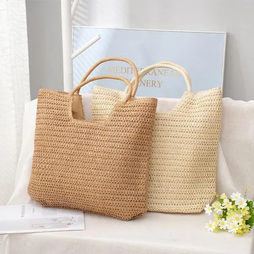 Miniatura 5 de Bolso de playa tejido ligero con cremallera de hombro de verano beige