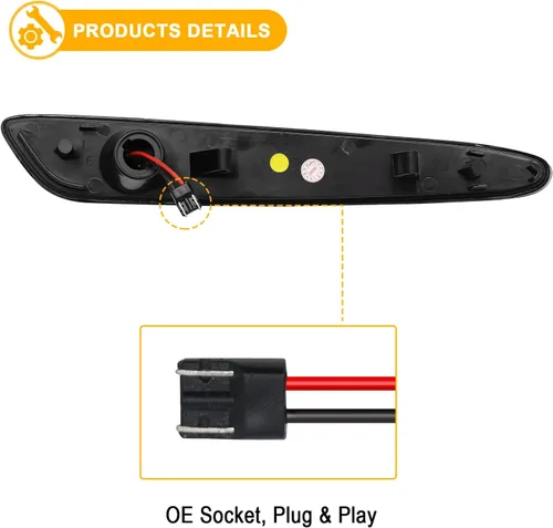 Miniatura 5 de R&F Auto 4 luces LED de posición laterales compatibles con Corvette C6 (2005-2013)/Z06/ZR1/Grand Sport/Z06 carbón ámbar rojo LED sidemarker lámparas
