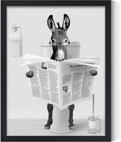 Miniatura 9 de Decoración de Arte de Pared en Blanco y Negro – Oso con Gafas Sentado en el Inodoro Leyendo Periódico, Impresiones en Lienzo, Imágenes de Animales