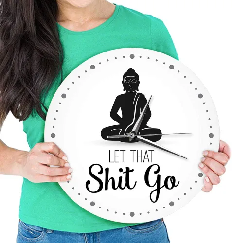 Miniatura 9 de The Geeky Days Let That Shit Go - Reloj de pared con cita divertida de Buda, decoración zen, arte humorístico, silencioso, sin tictac, regalo