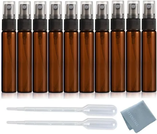 Miniatura 2 de Paquete de 25 botellas de perfume de viaje con atomizador a granel de 0.3 fl oz, botella vacía hidratante (ámbar)