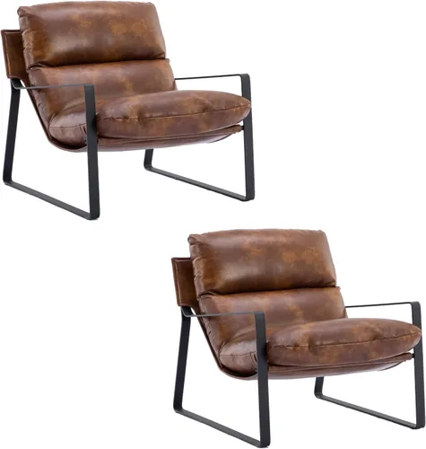 Miniatura 21 de HEAH-YO Juego de 1 silla moderna de piel sintética con cojín extraíble y marco de metal sólido, cómoda silla de lectura para dormitorio, color negro