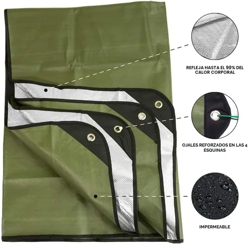 Miniatura 2 de Arcturus Lona aislada, manta de supervivencia térmica reutilizable y resistente, 60 x 82 pulgadas, refleja el 90% del calor corporal, impermeable