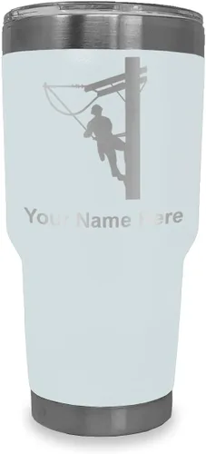 Miniatura 8 de LaserGram Taza aislada al vacío de 20 onzas, Lineman, grabado personalizado incluido (negro)