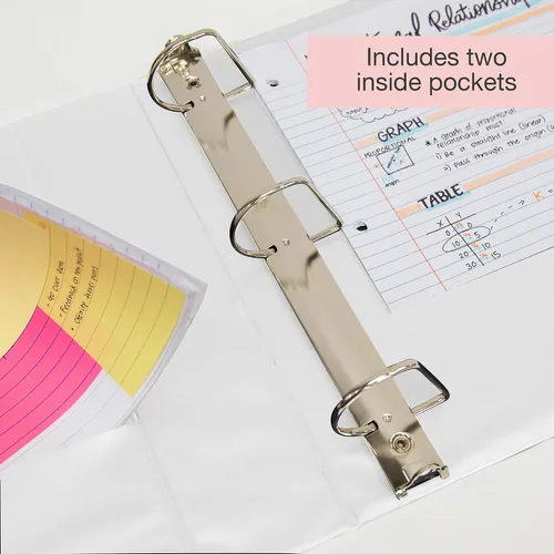 Miniatura 5 de BAZIC - Carpeta de 3 anillos de 3 pulgadas, organizador de anillos en D inclinados, color blanco, capacidad para 600 hojas de papel, para escuela