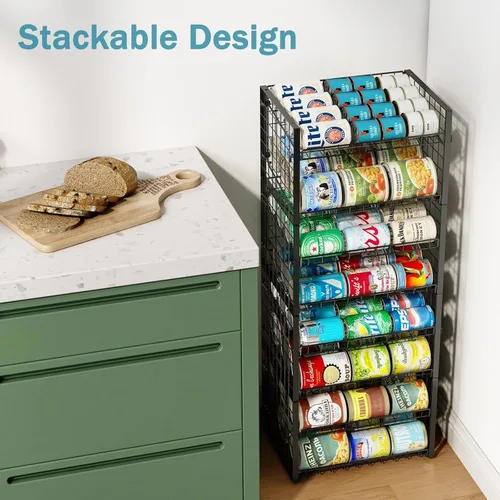 Miniatura 4 de Sbanmao - Paquete de 2 organizadores apilables para latas para despensa, estante ajustable para latas de almacenamiento de alimentos enlatados