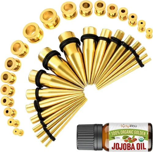 Miniatura 23 de BodyJ4You kit de 37 piezas de diferente calibre para dilatar perforaciones de oreja, aceite de jojoba, 14G-00G, acero quirúrgico