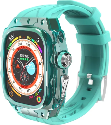 Miniatura 7 de Estuche de lujo translúcido para Apple Watch Ultra 1/2 de 49 mm, estuche resistente y ligero completamente envuelto con correa, correa de silicona