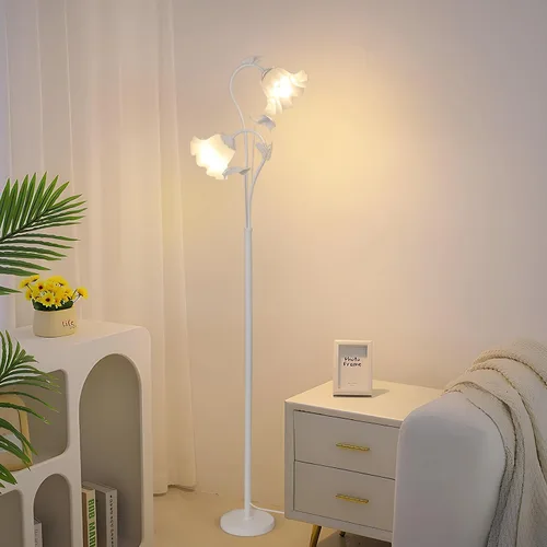 Miniatura 6 de HMVPL Lámpara de pie blanca con flores, lámpara alta floral con 2 bombillas LED de 5W, interruptor de pie, lámpara de pie moderna de esquina