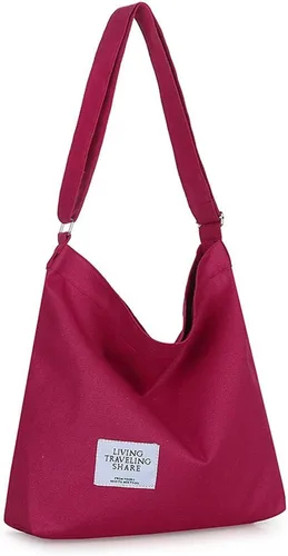 Miniatura 163 de Covelin - Bolsa de hombro informal de lona para mujer, estilo bohemio y retro, bolsa de mano, bolso cruzado, tamaño grande