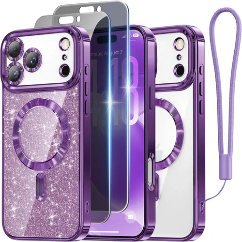 Miniatura 46 de Meifigno Candy Mag Series - Funda diseñada para iPhone 15 Pro, compatible con MagSafe, tarjeta con purpurina y correa de muñeca, protección completa