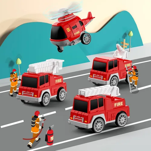 Miniatura 4 de FunMission Camión de bomberos para niños de 3 a 9 años, vehículo eléctrico de fricción 5 en 1 para niños y niñas de 3, 4, 5, 6, 7 años, juguetes