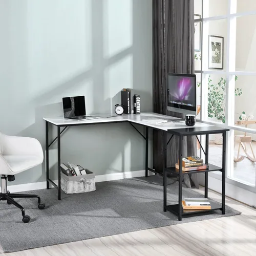 Miniatura 9 de FurnitureR Escritorio para computadora en forma de L de 48.8 pulgadas con bolsa de almacenamiento y luz LED, espaciosa estación de trabajo