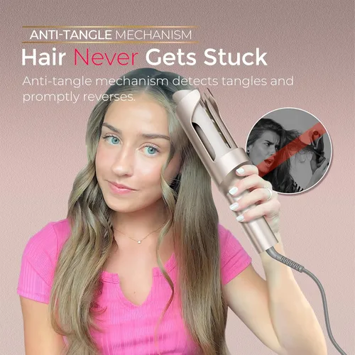 Miniatura 6 de TYMO CurlPro Plus - Rizador giratorio automático, varita rizadora de barril largo mejorada para cabello largo, rizador de pelo de cerámica