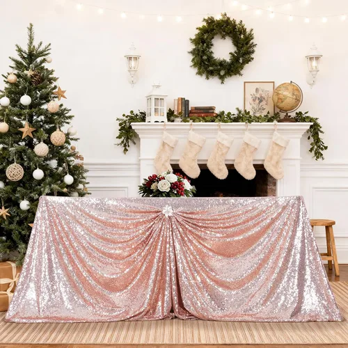 Miniatura 7 de PartyDelight - Mantel de lentejuelas, rectangular, 60 x 102 pulgadas, oro rosa
