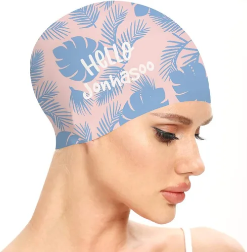 Miniatura 12 de Gorro de natación para mujer, gorra de natación de silicona para cabello largo con estampado de flores Azul marino