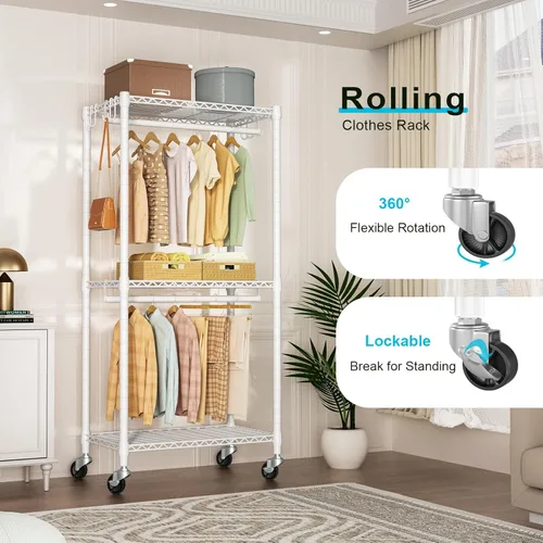 Miniatura 2 de FUTASSI P3 Mini perchero rodante de ropa, percheros de ropa para colgar ropa, perchero de prendas de servicio pesado, perchero de armario portátil