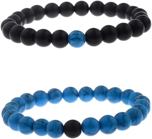 Miniatura 17 de CNLQ - Pulseras de larga distancia para parejas, regalo a juego, ágata mate de 0.315 in, cuentas de piedra (rojo elástico)