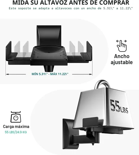 Miniatura 5 de WALI - Soporte de agarre lateral para montaje de bocinas, con inclinación y giro para bocinas de sonido envolvente SWM201, color negro