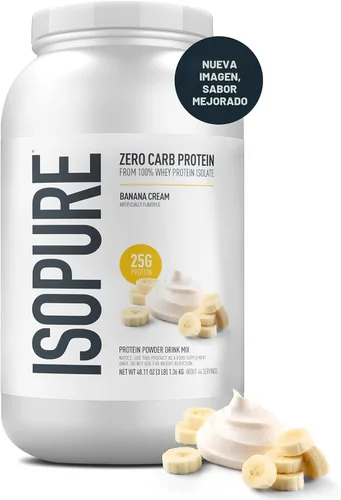 Miniatura 2 de Isopure Zero Carb 100% Proteína Pura de Suero Aislado en Polvo, Libre de Lactosa, Libre de Gluten, Con Vitaminas, Crema de Plátano, 25g de Proteína