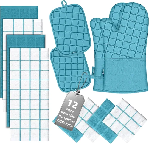 Miniatura 17 de Manoplas de horno para toallas de cocina y paños de cocina, juego de soportes para ollas, guantes de cocina, paños de cocina resistentes al calor