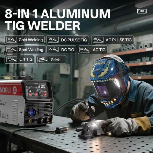 Miniatura 2 de ANDELI 8 en 1 AC/DC Soldador TIG de aluminio frío 200 amperios con pulso, 110 V/220 V de doble voltaje AC TIG/DC TIG/pulso TIG/LIFT