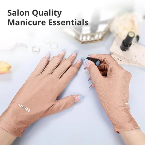 Miniatura 4 de Guantes anti UV AIRSEE para lámpara de uñas, guantes profesionales de protección UV UPF50+ para manicuras y arte de uñas, guantes sin dedos (Rosa)