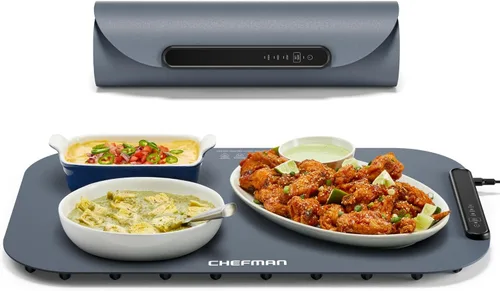 Chefman Roll n' Go - Tapete de calentamiento de alimentos, bandeja de calentamiento eléctrica para bufés, fiestas, vacaciones, 3 ajustes de