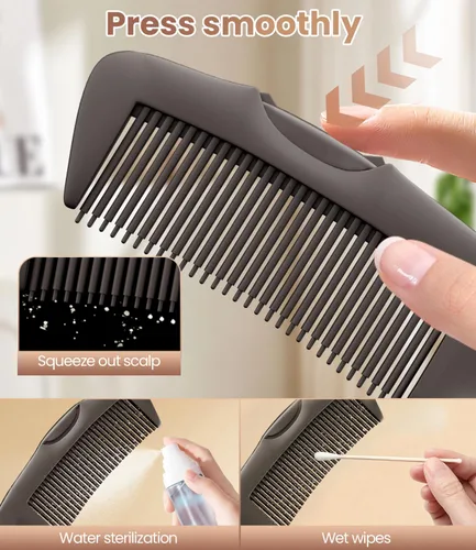 Miniatura 4 de Peine para la caspa, 2 piezas mejoradas para dientes finos del cuero cabelludo, peine de desintoxicación del cuero cabelludo para mujeres, hombres