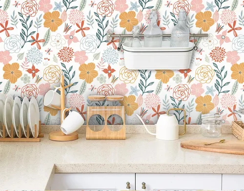 Miniatura 6 de WENMER Papel tapiz floral para despegar y pegar de 17.71 x 118 pulgadas, papel tapiz floral bohemio, papel de contacto floral rosa, autoadhesivo