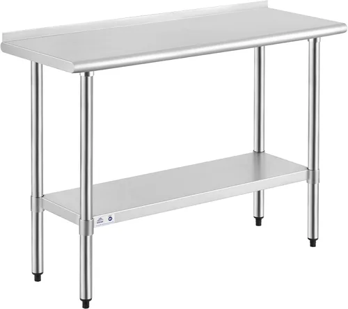 Miniatura 12 de Mesa de acero inoxidable para preparación y trabajo con protector contra salpicaduras, 24x72 pulgadas